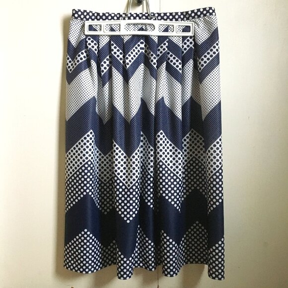 Vintage Handmade Zig-zag & Polka Dots Pleated Midi Skirt - Picture 1 of 14